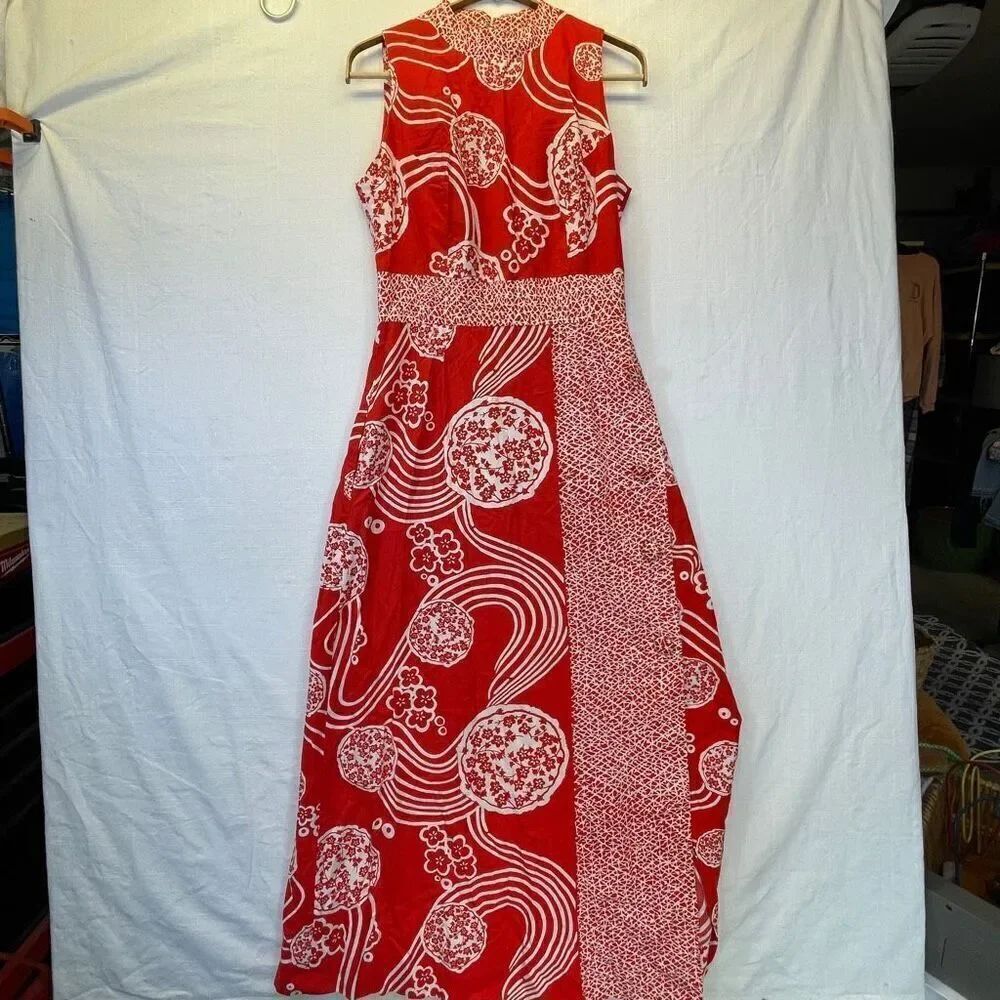 Loungees Red White Floral Abstract Sleeveless A-Line Maxi Dress Size 12
